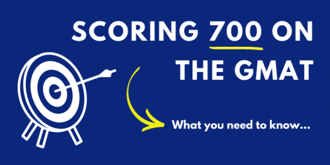 Blue banner for scoring 700 on the GMAT with white target