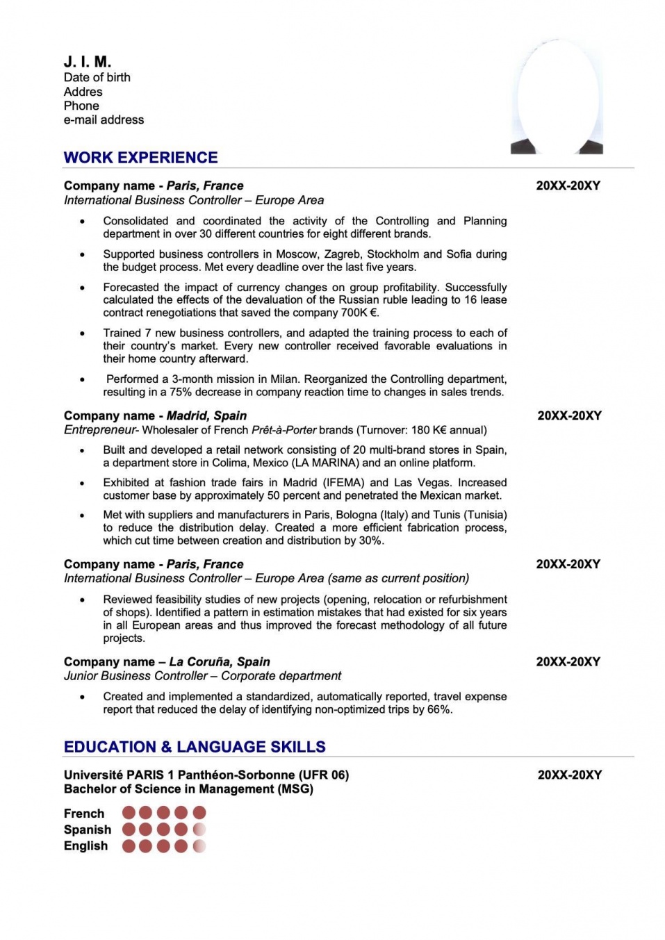 Example of a good CV for an MBA application