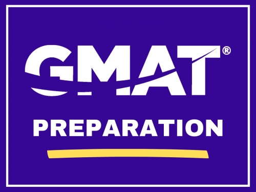 Purple and white GMAT Preparation Logo 